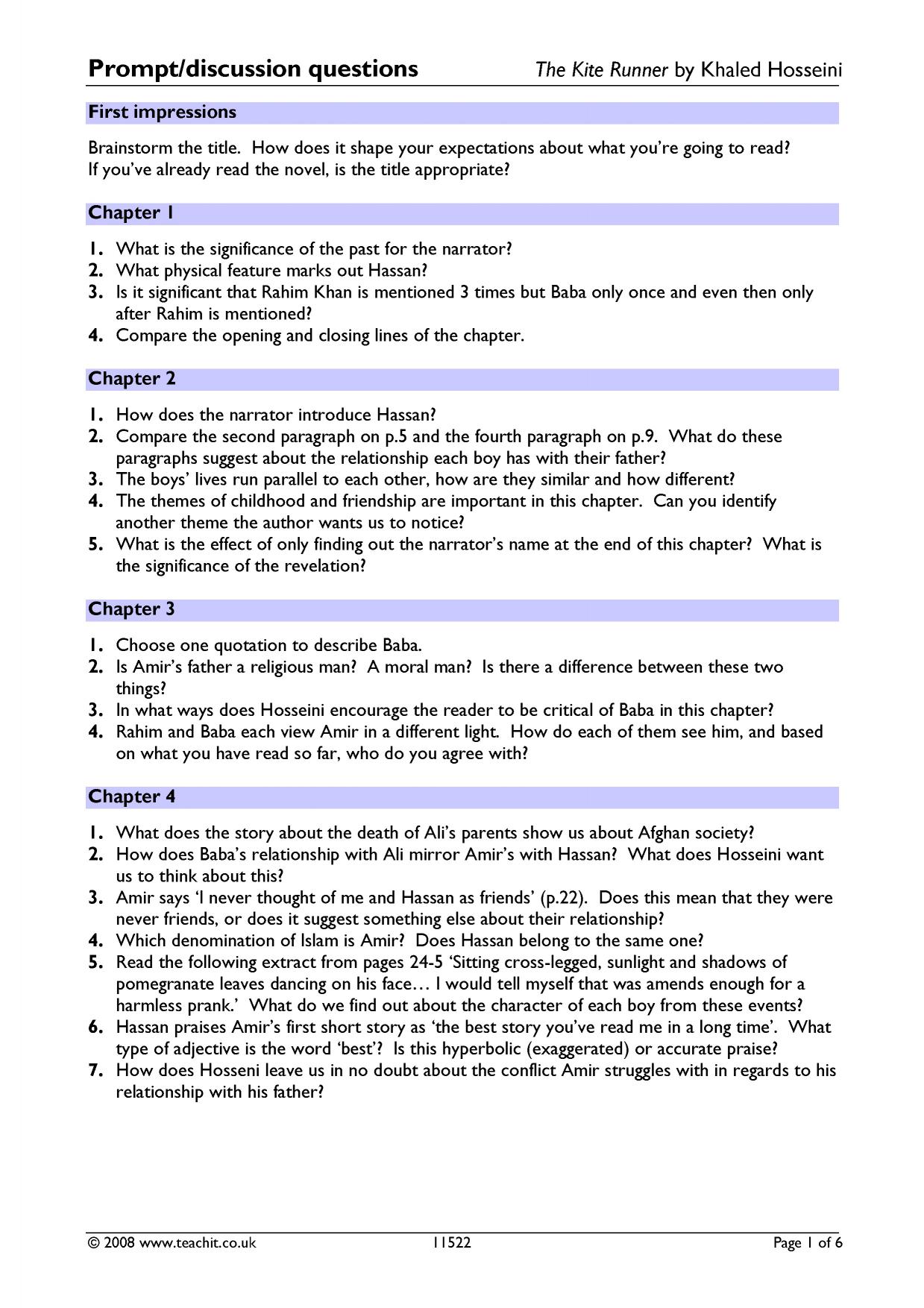 Kite runner essay questions