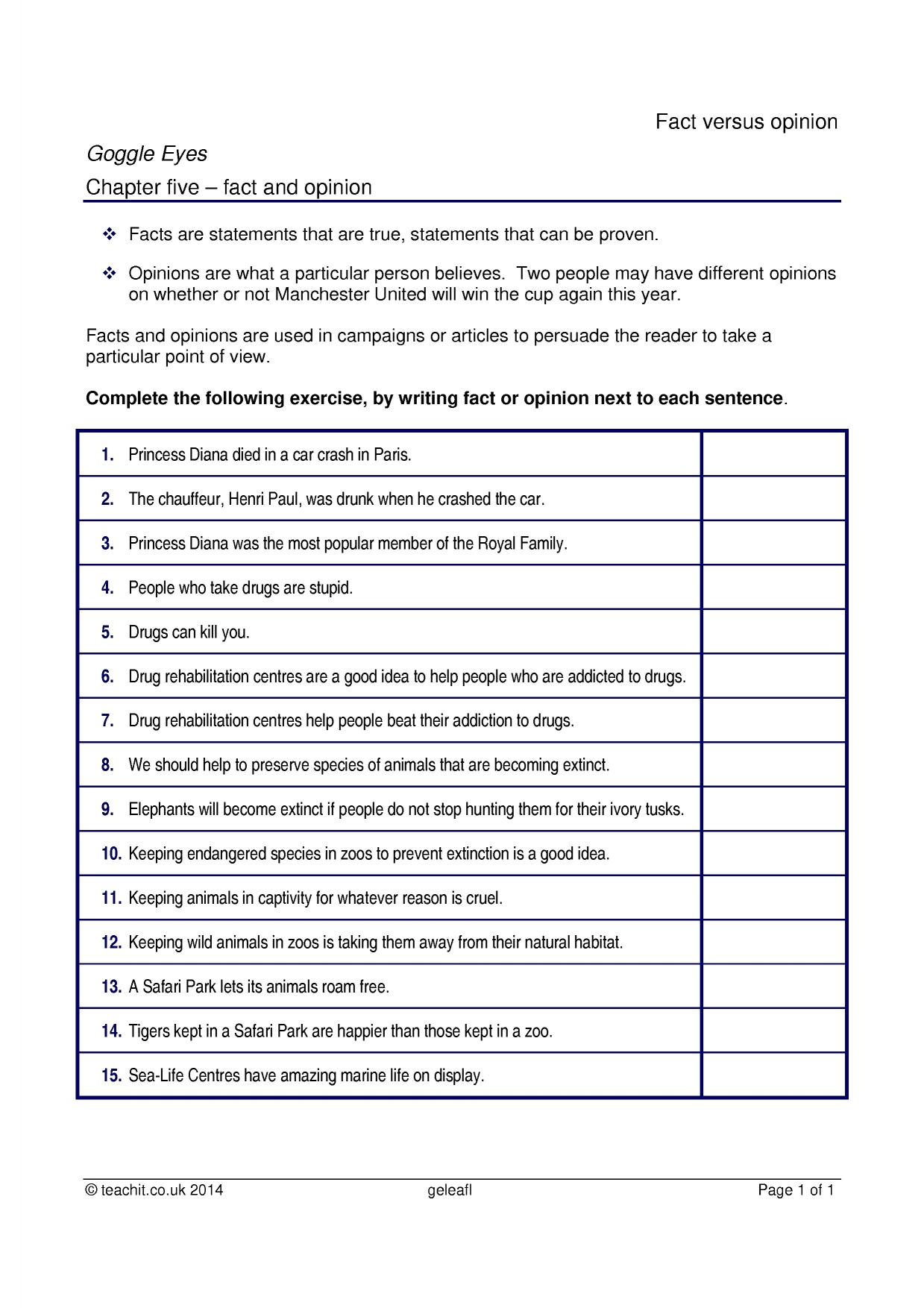Chapter 23: fact and opinion Regarding Fact Or Opinion Worksheet