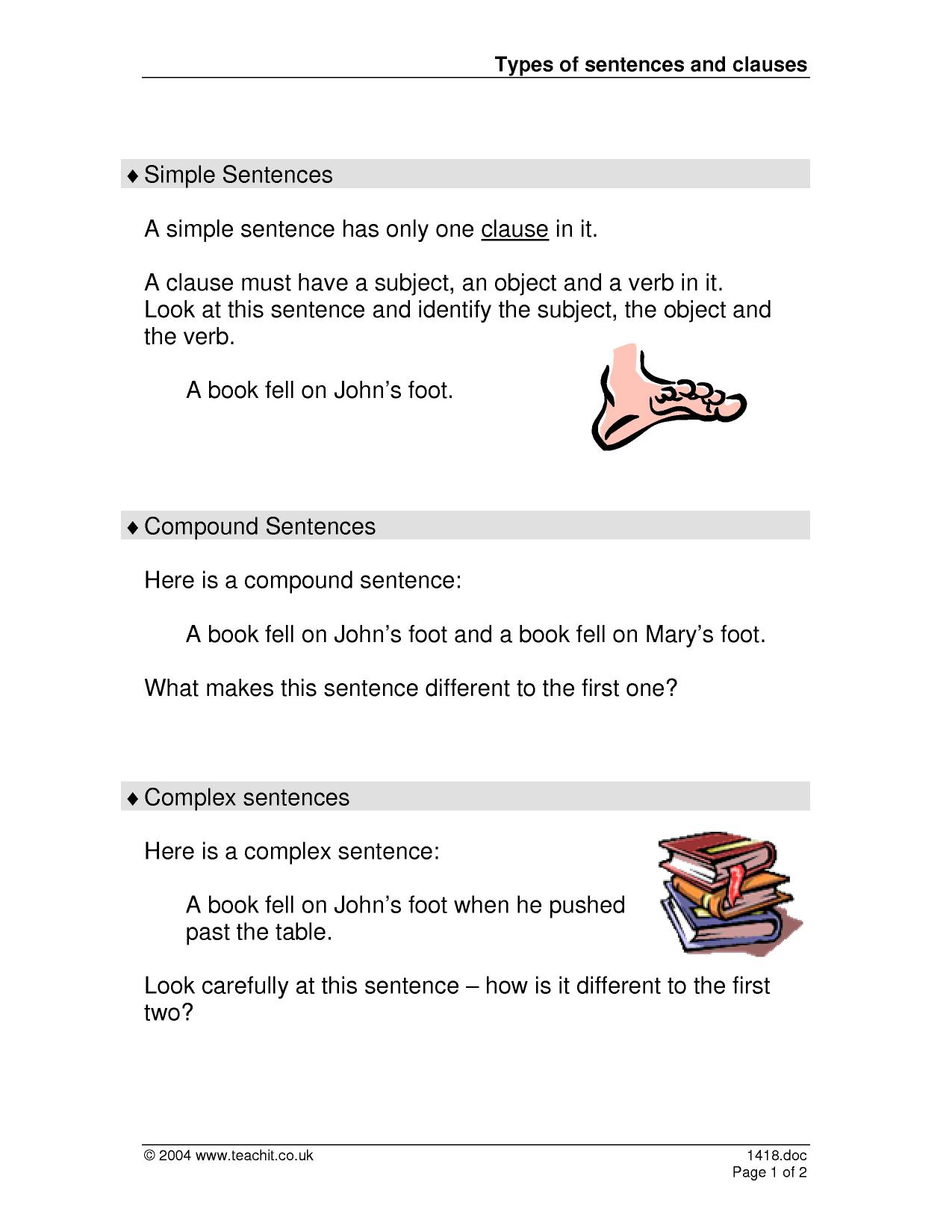 Types of sentences and clauses Inside Compound Sentences Worksheet Pdf