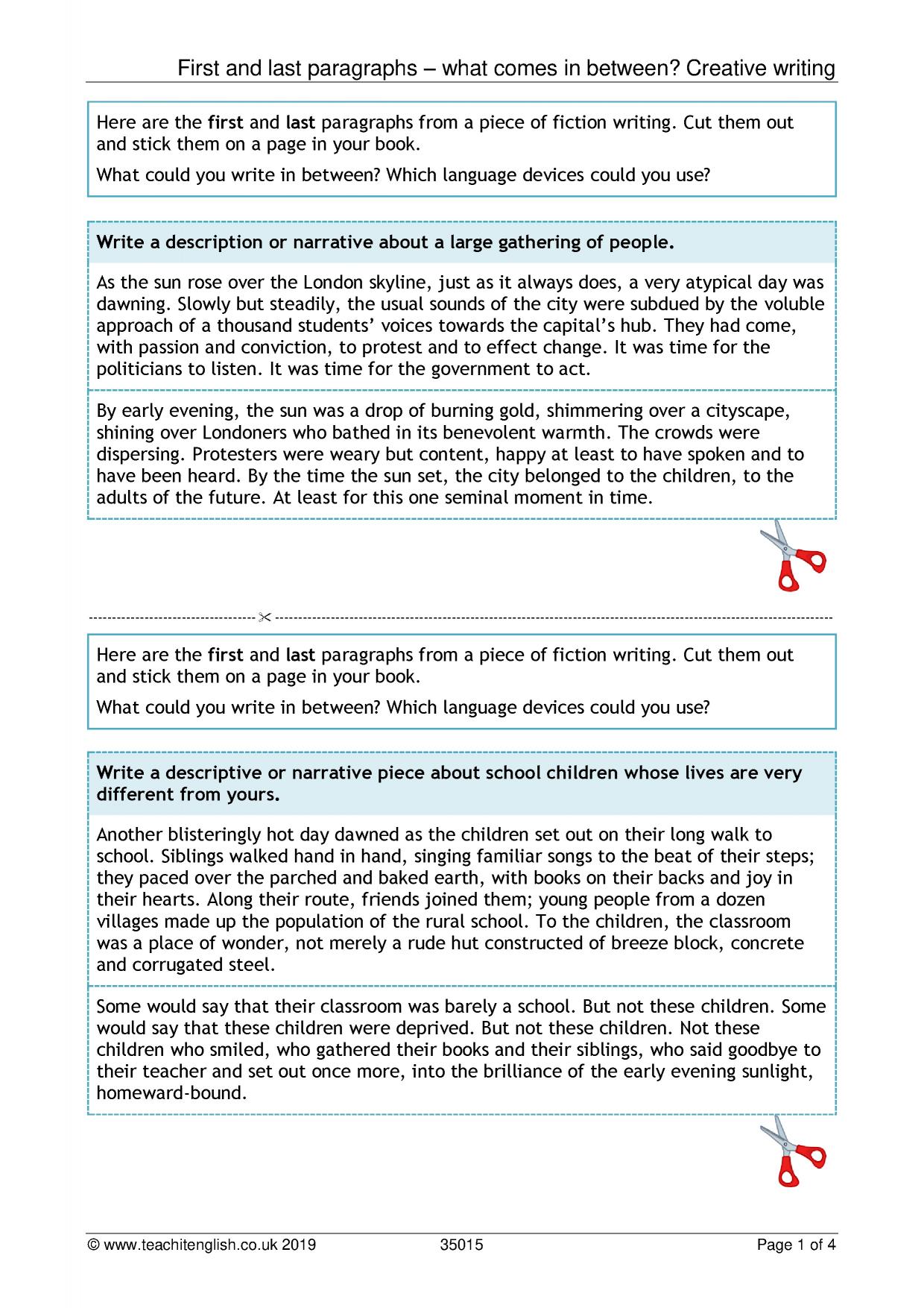 First And Last Paragraphs Creative Writing Gcse Sample Paragraphs