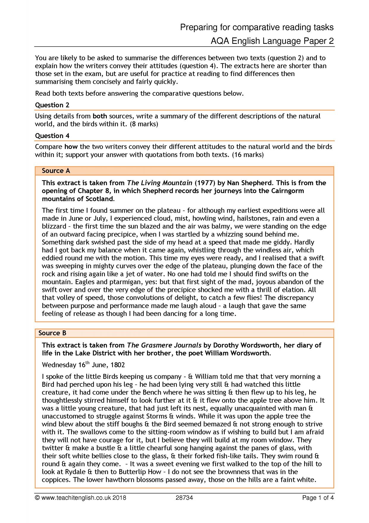 Aqa Gcse English Language Paper 2 Practice For Questions 2 And 4